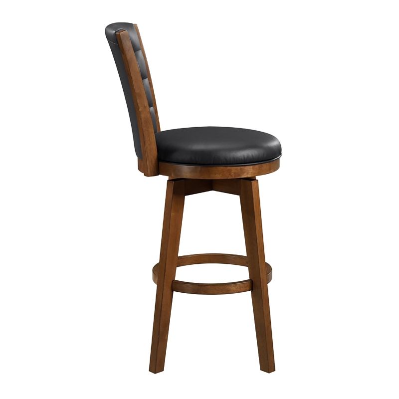 Core Set of 2 Swivel Barstool Chairs- Brown Wood- Black Faux Leather