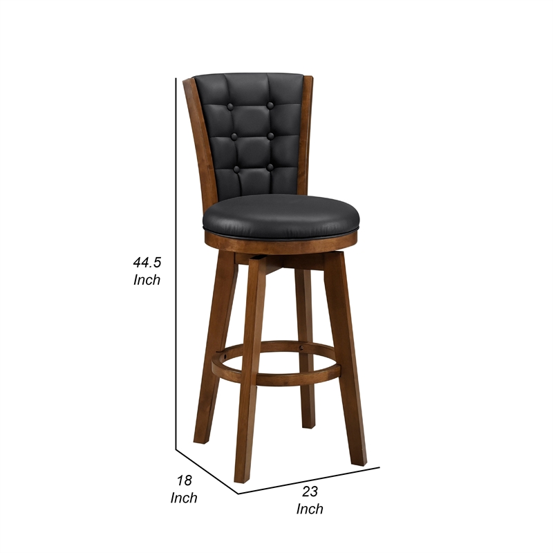 Core Set of 2 Swivel Barstool Chairs- Brown Wood- Black Faux Leather