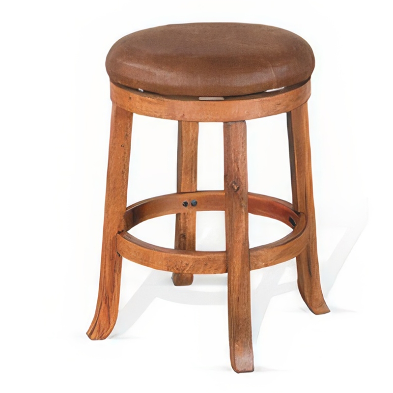 Marv Swivel Counter Stool Set of 2 - Faux Leather Seat - Mahogany Wood