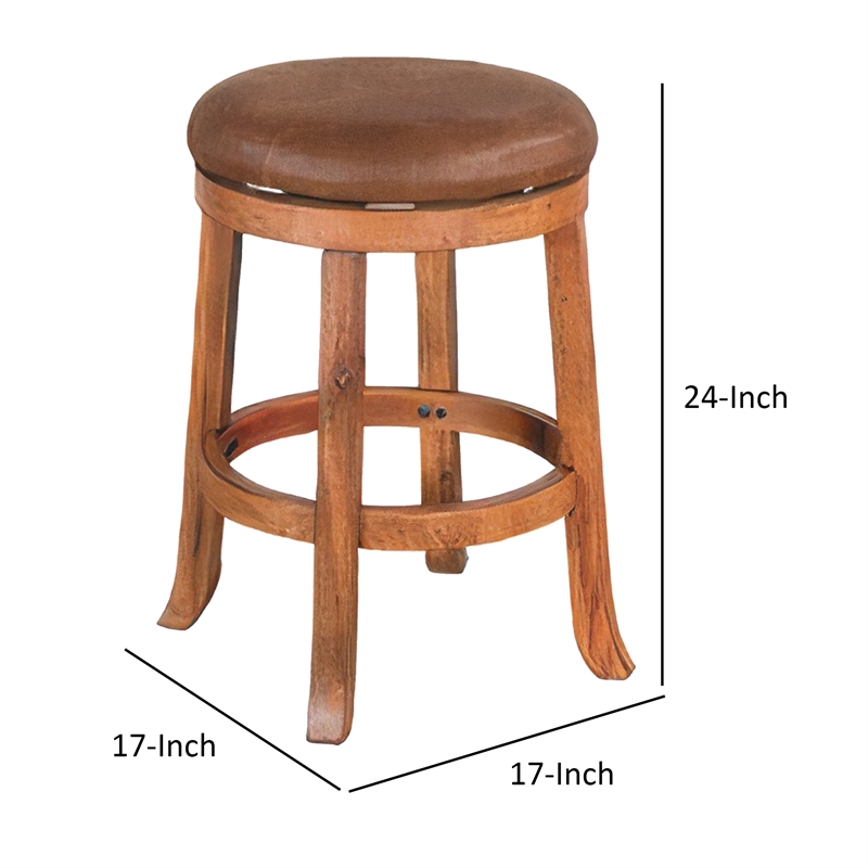 Marv Swivel Counter Stool Set of 2 - Faux Leather Seat - Mahogany Wood