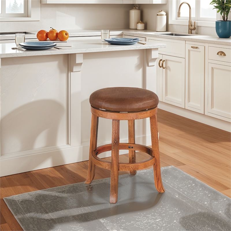 Marv Swivel Counter Stool Set of 2 - Faux Leather Seat - Mahogany Wood
