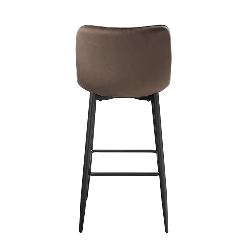 Aniya Bar Stool Chair Set of 2- Black Angled Metal Legs- Brown Velvet