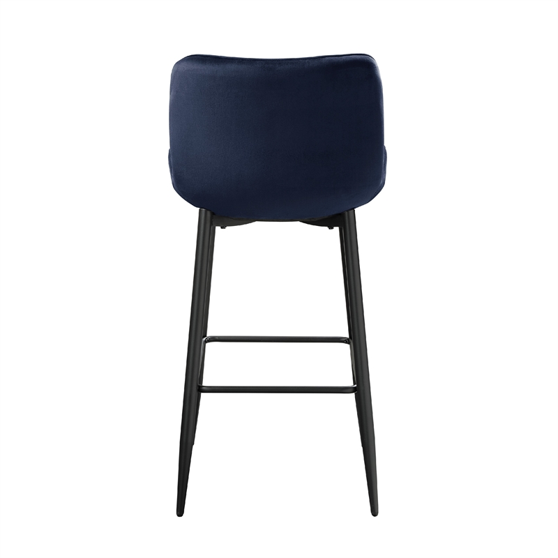 Aniya Bar Stool Chair Set of 2- Black Metal Legs- Dark Blue Velvet