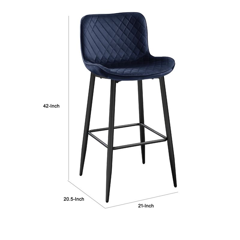 Aniya Bar Stool Chair Set of 2- Black Metal Legs- Dark Blue Velvet