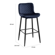 Aniya Bar Stool Chair Set of 2- Black Metal Legs- Dark Blue Velvet