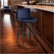 Aniya Bar Stool Chair Set of 2- Black Metal Legs- Dark Blue Velvet