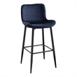 Aniya Bar Stool Chair Set of 2- Black Metal Legs- Dark Blue Velvet