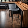 Aniya Bar Stool Chair Set of 2- Black Metal Legs- Dark Gray Velvet