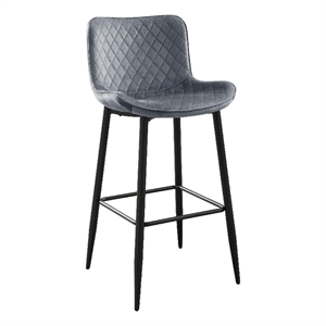 Aniya Bar Stool Chair Set of 2- Black Metal Legs- Dark Gray Velvet