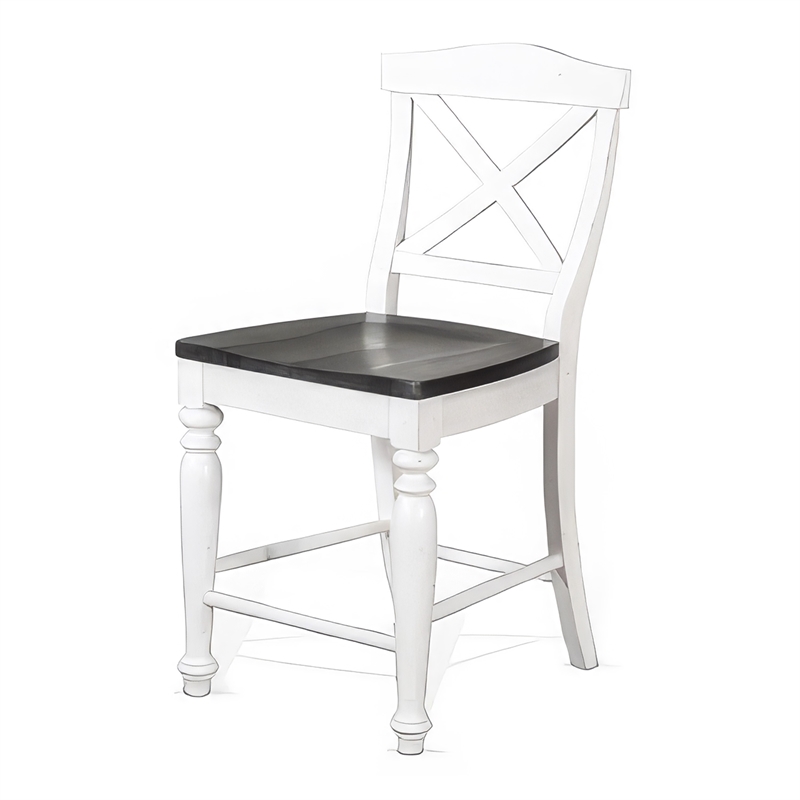 Orso Counter Stool Chair Set of 2- Crossback Dark Brown White Mahogany