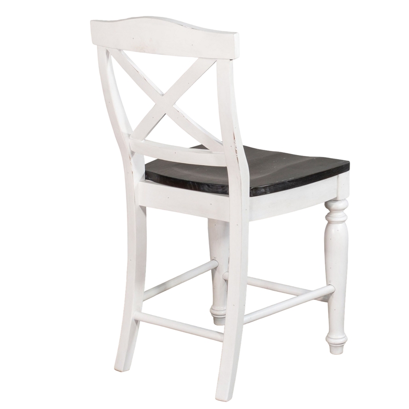 Orso Counter Stool Chair Set of 2- Crossback Dark Brown White Mahogany
