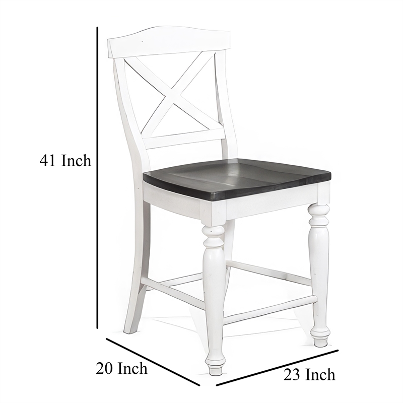 Orso Counter Stool Chair Set of 2- Crossback Dark Brown White Mahogany