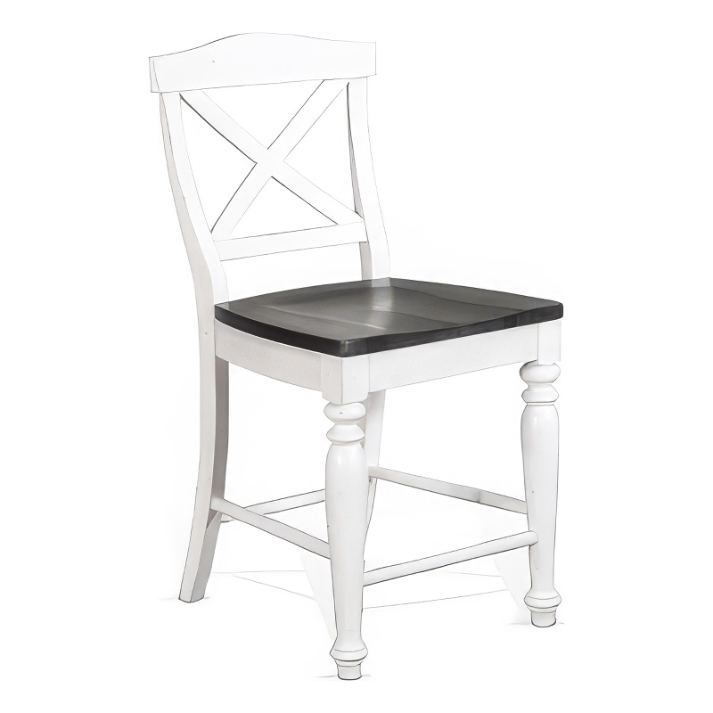 Orso Counter Stool Chair Set of 2- Crossback Dark Brown White Mahogany