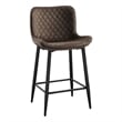 Aniya Counter Stool Chair Set of 2- Black Metal Legs- Brown Velvet