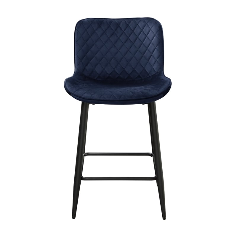 Aniya Counter Stool Chair Set of 2- Black Metal Leg- Dark Blue Velvet