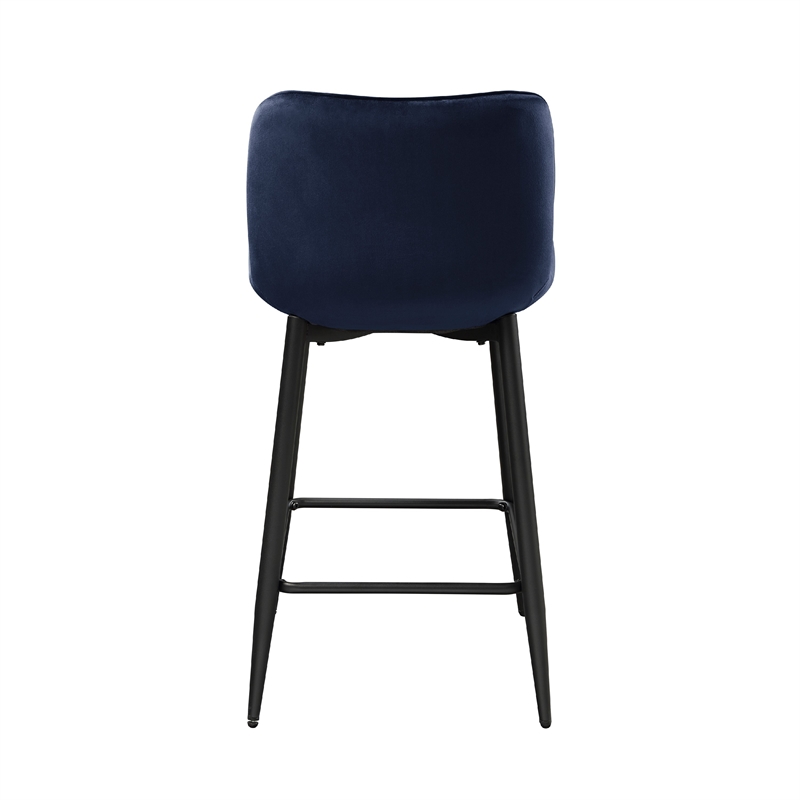 Aniya Counter Stool Chair Set of 2- Black Metal Leg- Dark Blue Velvet