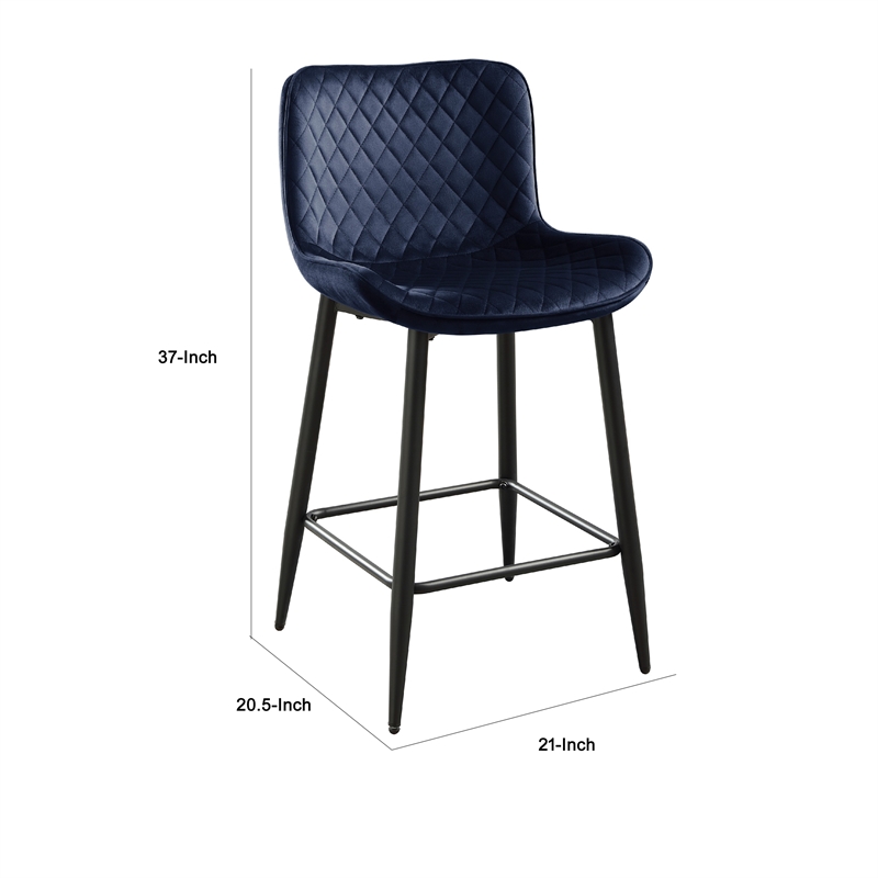 Aniya Counter Stool Chair Set of 2- Black Metal Leg- Dark Blue Velvet