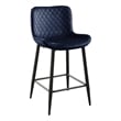 Aniya Counter Stool Chair Set of 2- Black Metal Leg- Dark Blue Velvet