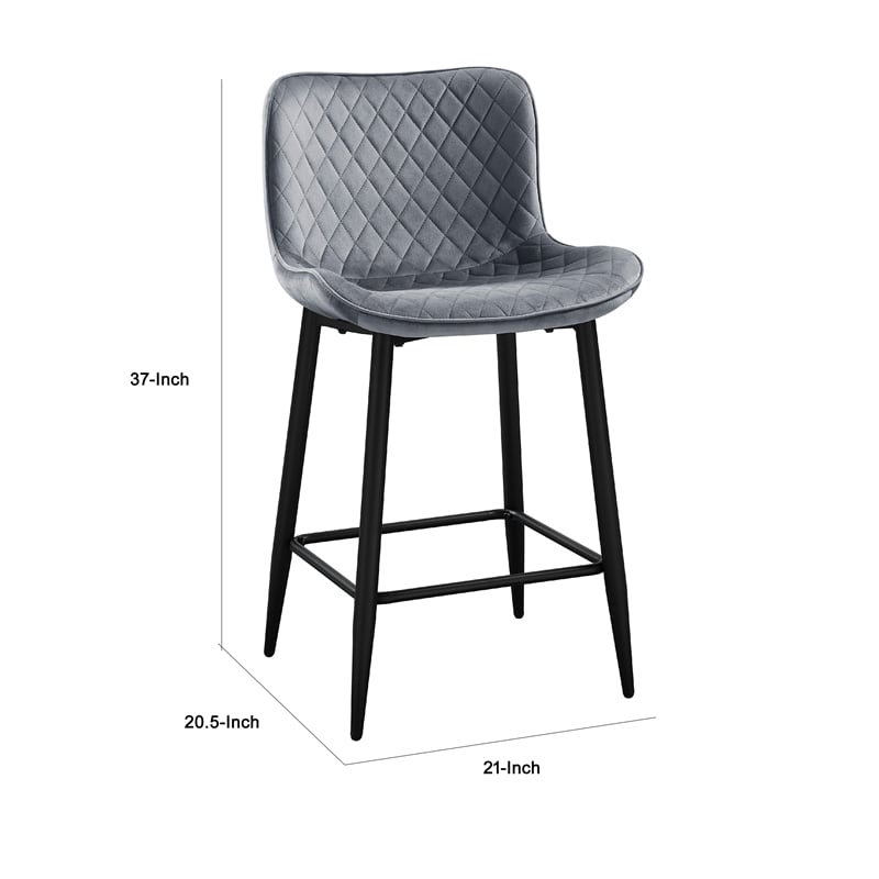 Aniya Counter Stool Chair Set of 2- Black Metal Leg- Dark Gray Velvet