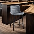 Aniya Counter Stool Chair Set of 2- Black Metal Leg- Dark Gray Velvet