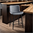 Aniya Counter Stool Chair Set of 2- Black Metal Leg- Dark Gray Velvet