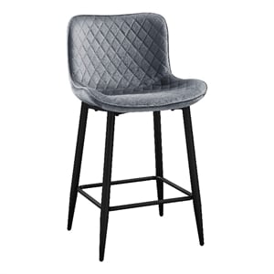 Aniya Counter Stool Chair Set of 2- Black Metal Leg- Dark Gray Velvet
