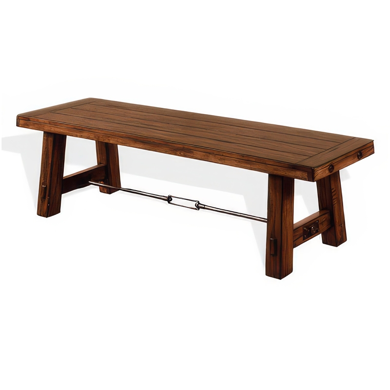 Reggie Wooden Bench - Mahogany Wood- Angled Legs- Turnbuckle Accents