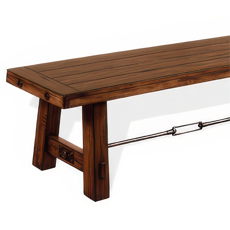Reggie Wooden Bench - Mahogany Wood- Angled Legs- Turnbuckle Accents