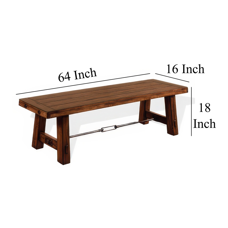Reggie Wooden Bench - Mahogany Wood- Angled Legs- Turnbuckle Accents