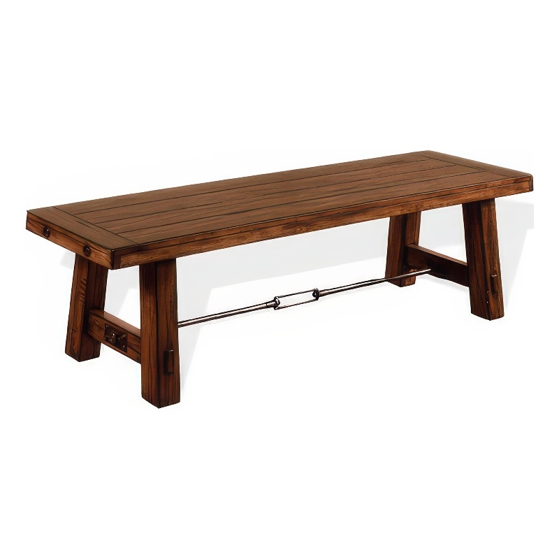 Reggie Wooden Bench - Mahogany Wood- Angled Legs- Turnbuckle Accents