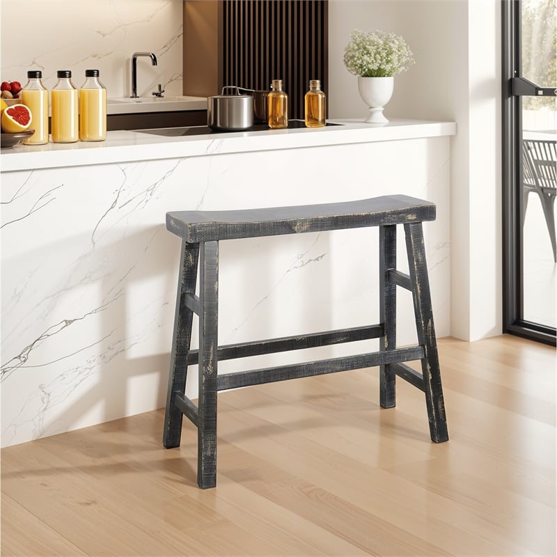 Rena Bar Height Bench- Trestle Legs with Footrests- Mahogany Wood