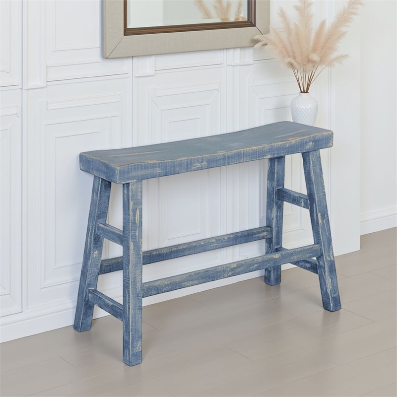 Rena Counter Height Bench- Trestle Legs with Footrests- Mahogany Wood Frame