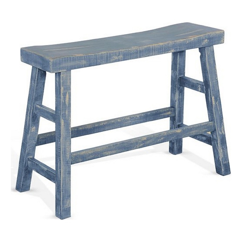 Rena Counter Height Bench- Trestle Legs with Footrests- Mahogany Wood Frame