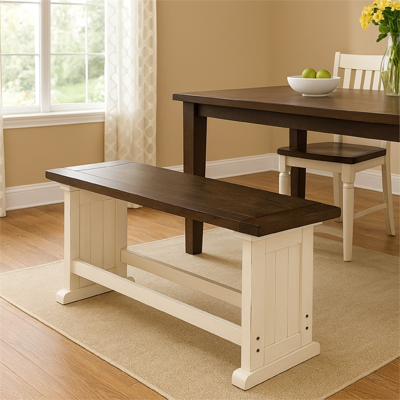 Orso Counter Height Dining Bench- Farmhouse Off White