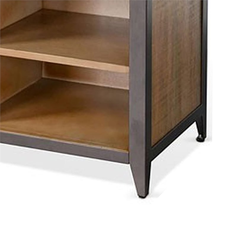 Ayka TV Stand Media Cabinet- Black Metal- Antique Brown Wood 63 Inch