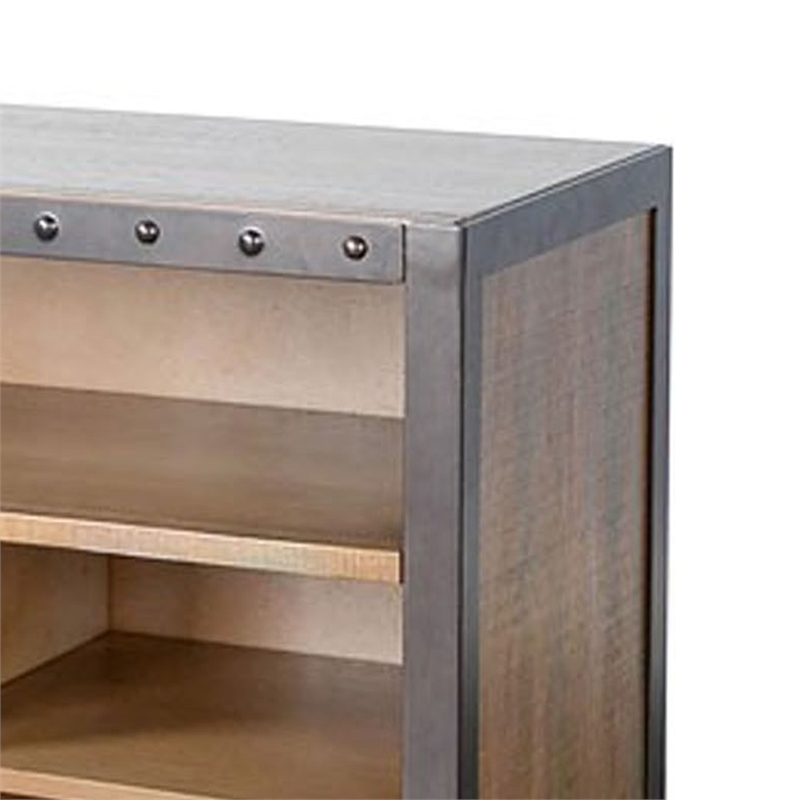 Ayka TV Stand Media Cabinet- Black Metal- Antique Brown Wood 63 Inch