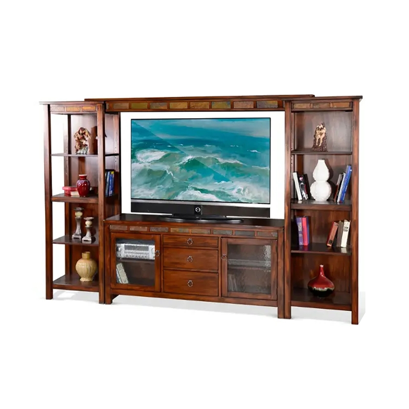 Odel TV Stand Media Cabinet- Natural Slate Inlay- Dark Brown 60 Inch
