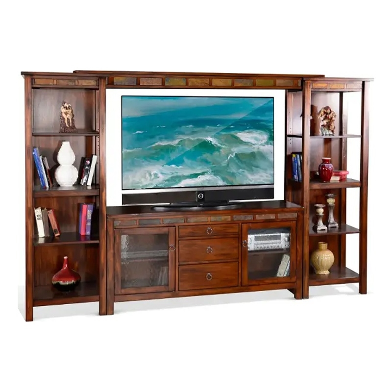 Odel TV Stand Media Cabinet- Natural Slate Inlay- Dark Brown 60 Inch
