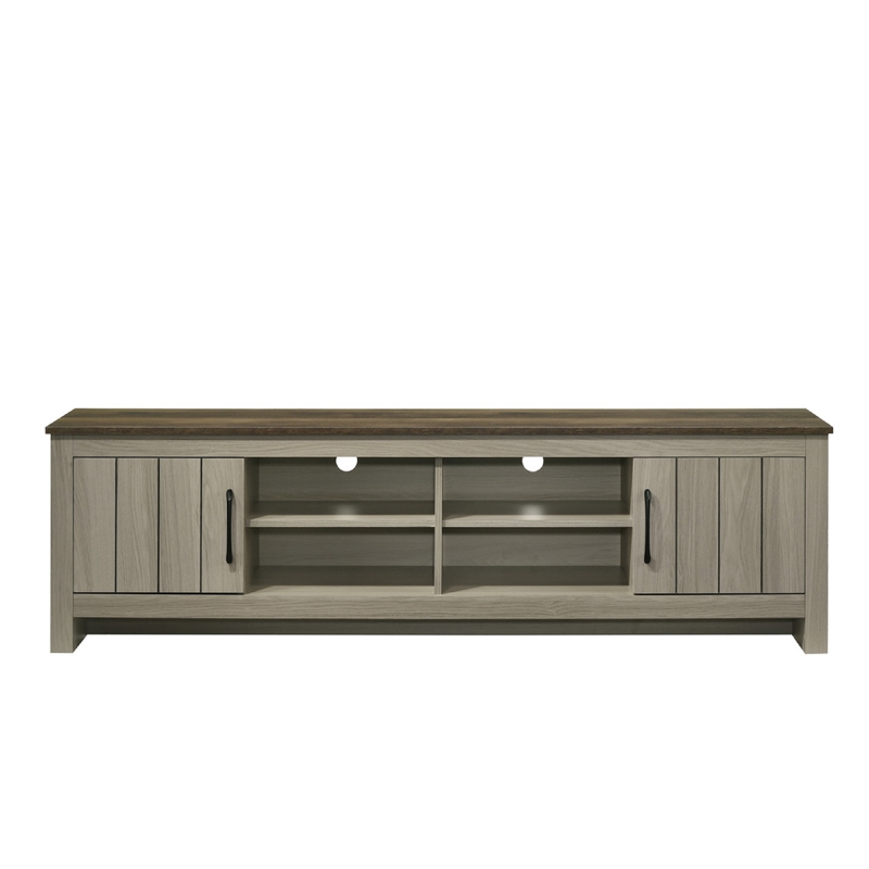 Nena TV Stand Cabinet- 2 Cabinet Doors- Brown Wood Top- Oak Gray
