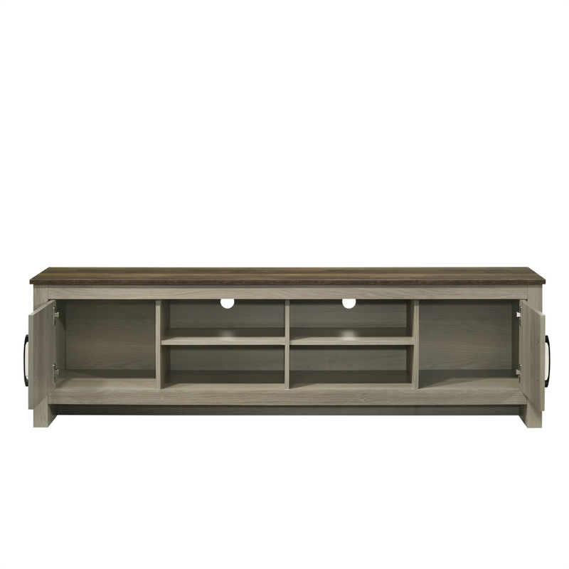 Nena TV Stand Cabinet- 2 Cabinet Doors- Brown Wood Top- Oak Gray