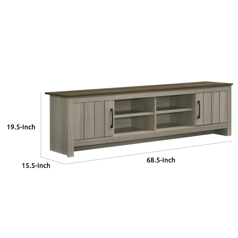 Nena TV Stand Cabinet- 2 Cabinet Doors- Brown Wood Top- Oak Gray