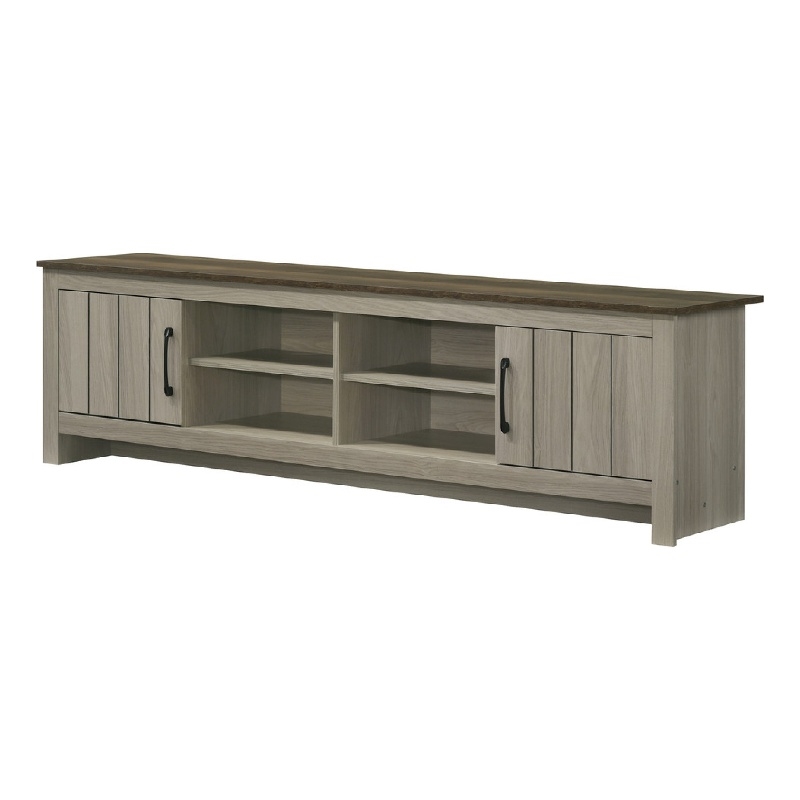 Nena TV Stand Cabinet- 2 Cabinet Doors- Brown Wood Top- Oak Gray