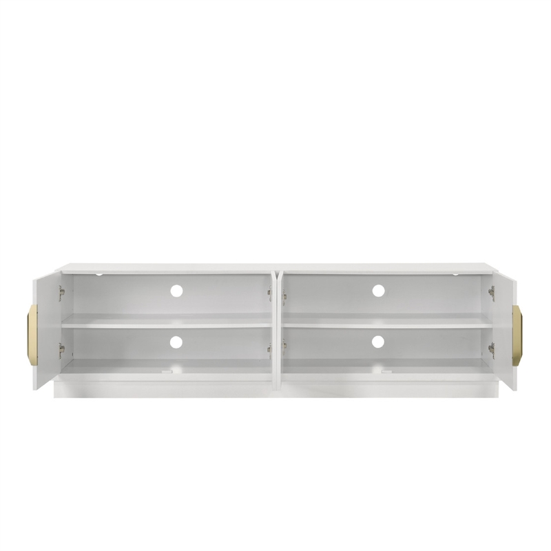 Penny TV Stand Media Cabinet- Adjustable Shelves- 4 Doors- White Wood