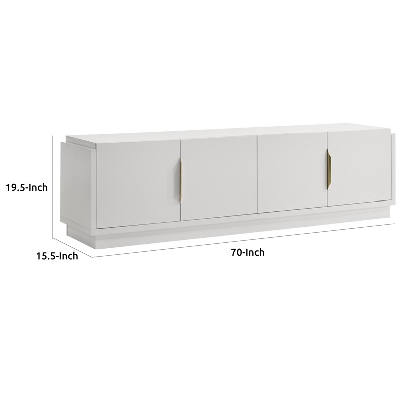 Penny TV Stand Media Cabinet- Adjustable Shelves- 4 Doors- White Wood