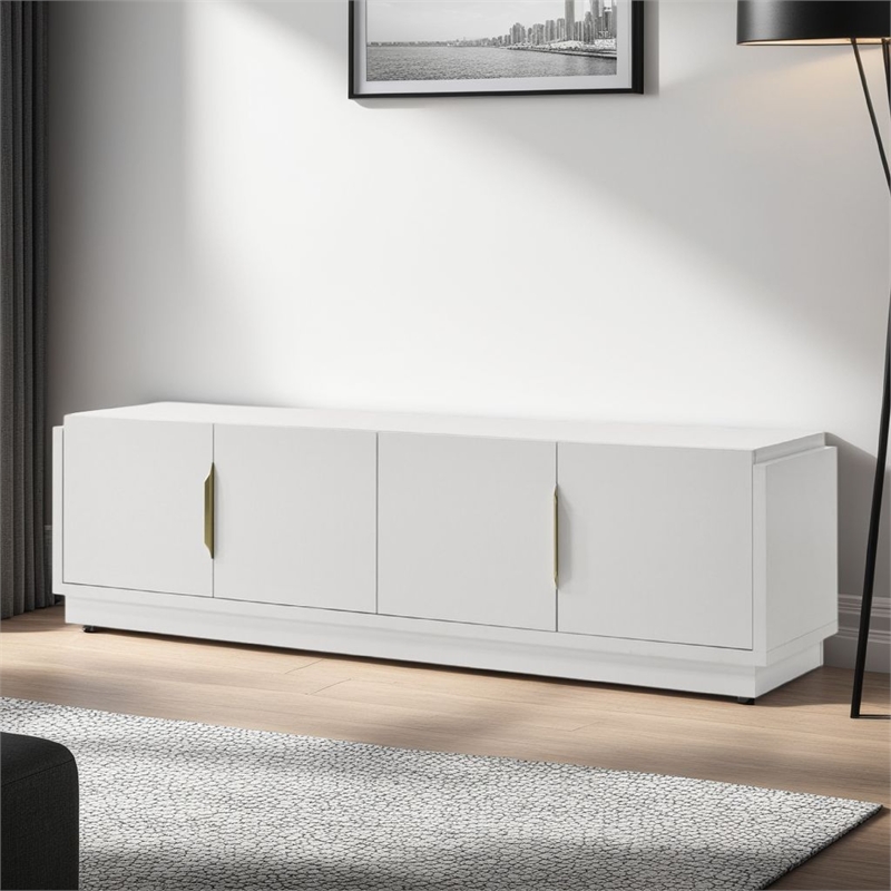 Penny TV Stand Media Cabinet- Adjustable Shelves- 4 Doors- White Wood