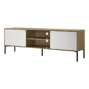 Brick TV Stand Cabinet with 2 Doors- Black Metal- White- Oak Brown