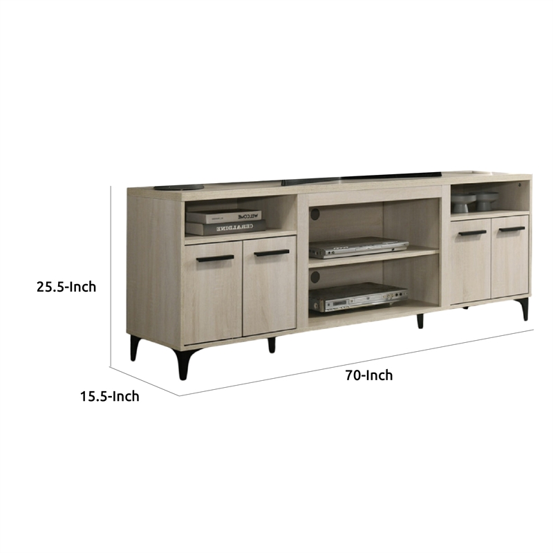 Evans TV Stand Media Cabinet- 4 Doors and Adjustable Shelf- Oak Brown