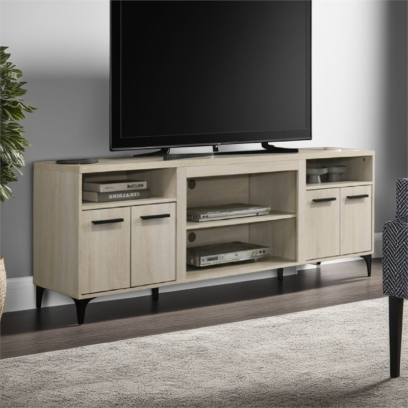 Evans TV Stand Media Cabinet- 4 Doors and Adjustable Shelf- Oak Brown