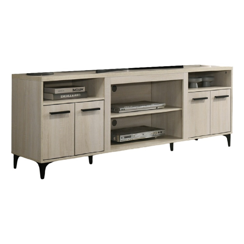 Evans TV Stand Media Cabinet- 4 Doors and Adjustable Shelf- Oak Brown
