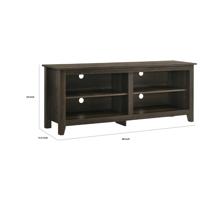 Trove TV Stand Media Cabinet w Open Shelves- Dusty Oak Brown 58 Inch